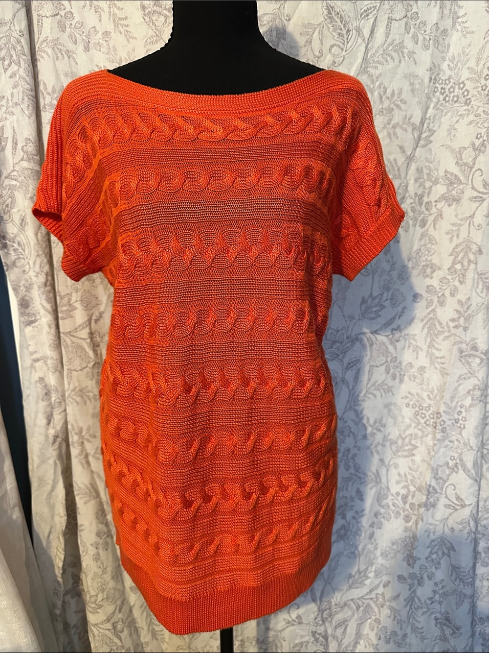 Ralph Lauren Orange Off-the-Shoulder Cable Knit Sweater